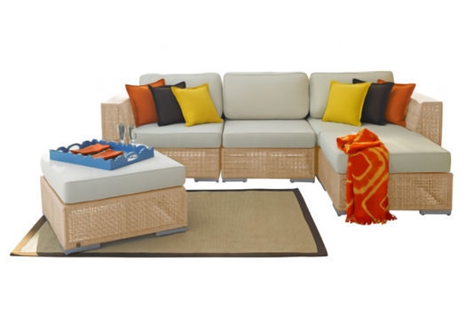 Austin 5 PC Sectional Set w/off-white cushions SKU: PJO-3801-NAT-5SEC