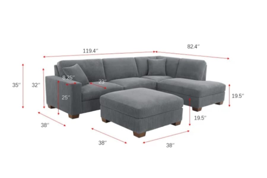 Thomasville Artesia Corduroy Fabric Sectional with Ottoman