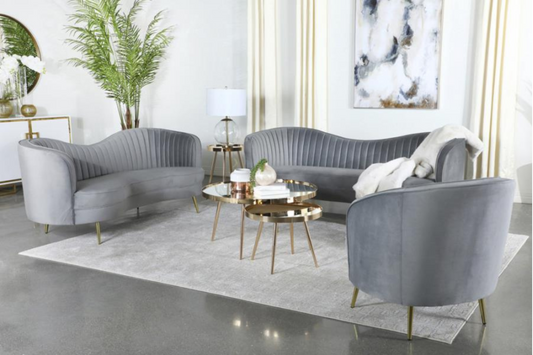 Sophia 3-piece Upholstered Channel Tufted Sofa Set Grey 506864-S3