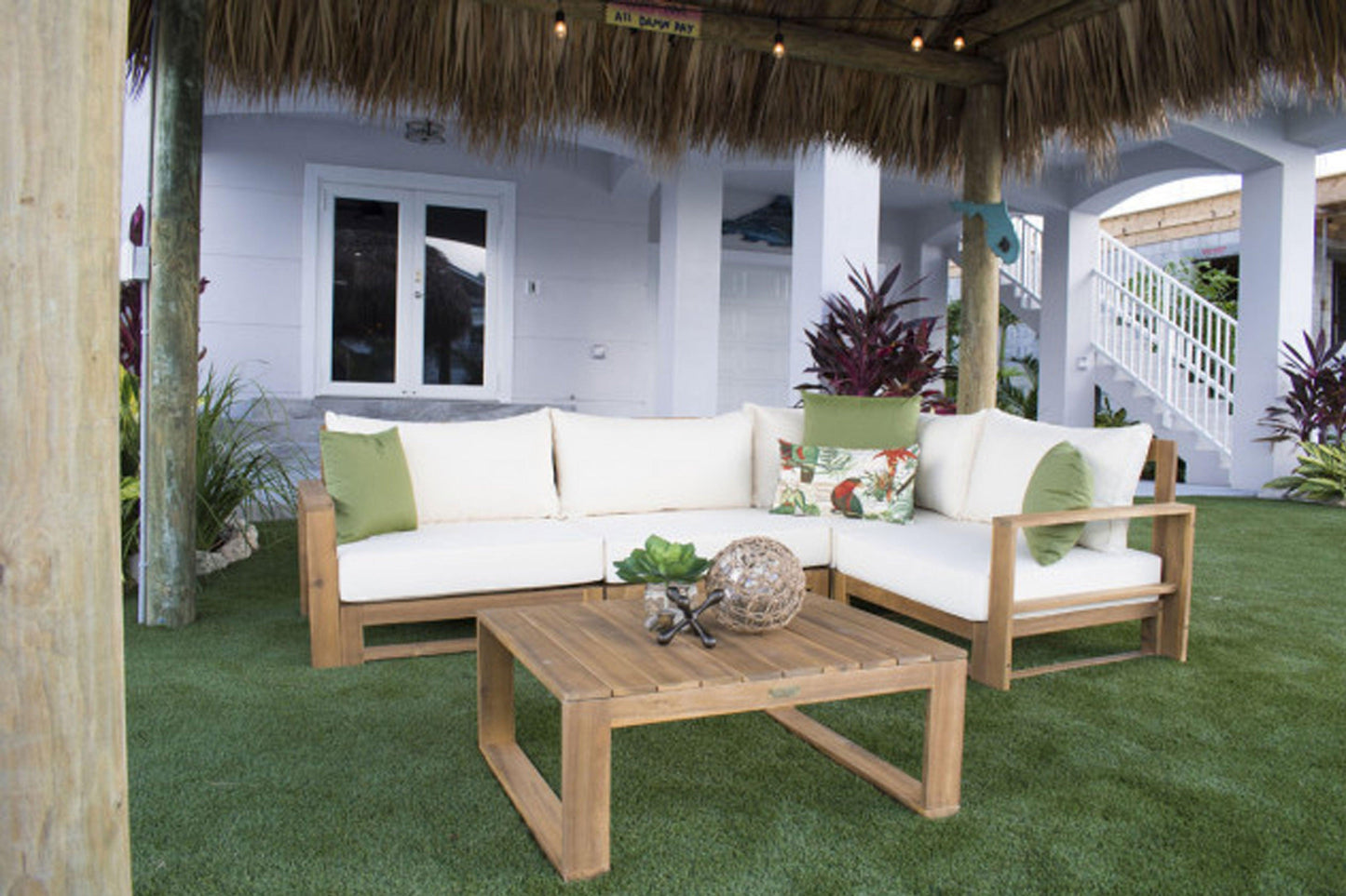 Lyford Cay 5 PC Modular Sectional w/off-white cushions 619-1266-NAT - Venini Furniture