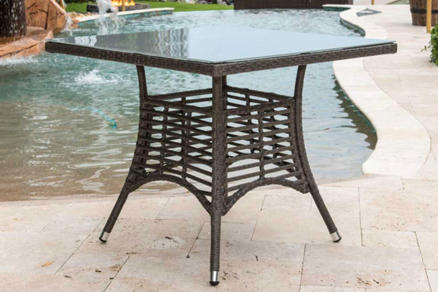 Graphite 36" Square Table w/grey tempered glass SKU: PJO-1601-GRY-SQ - Venini Furniture