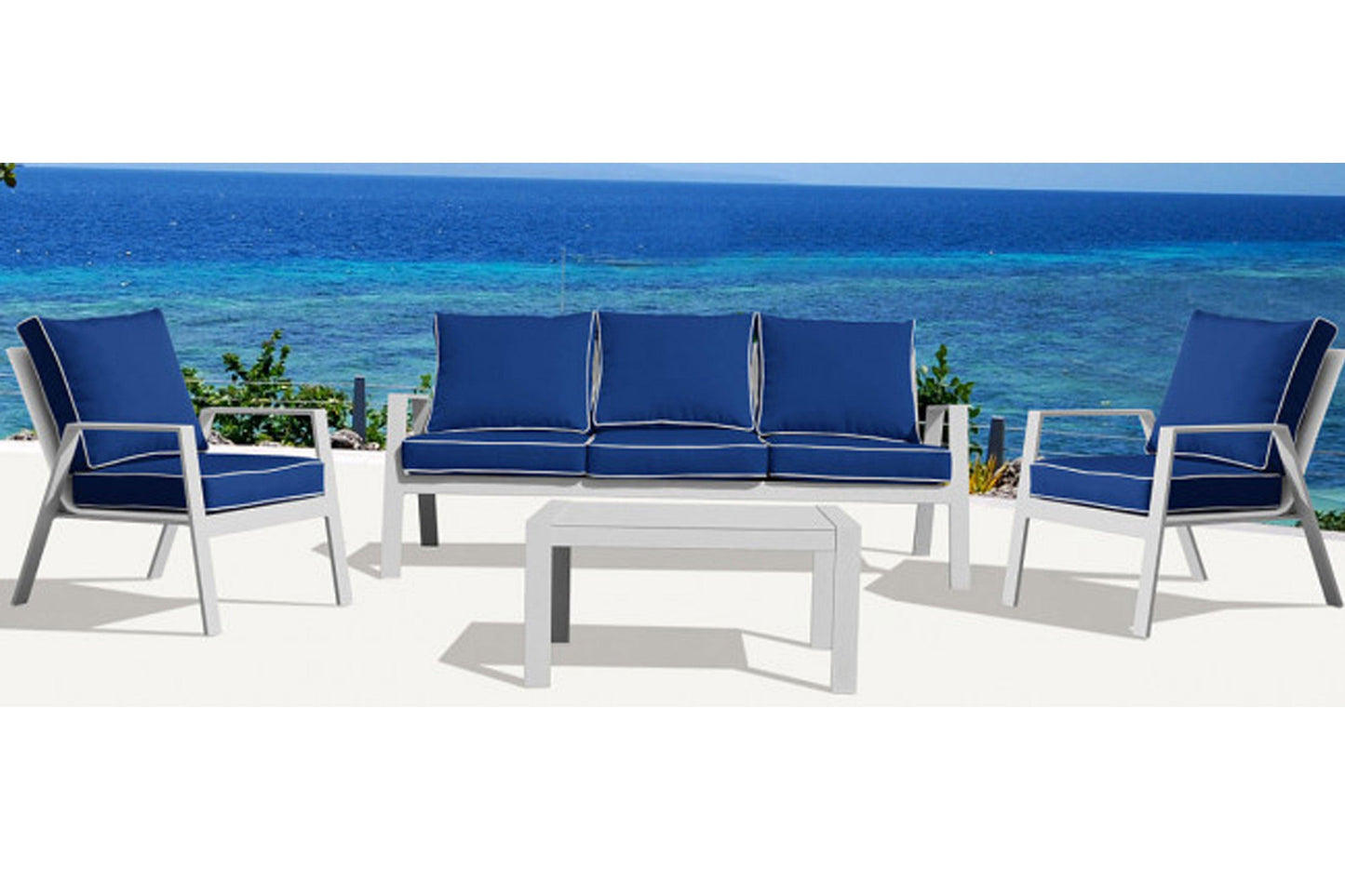 Azores 4 PC Seating Set w/navy blue cushions - Venini Furniture