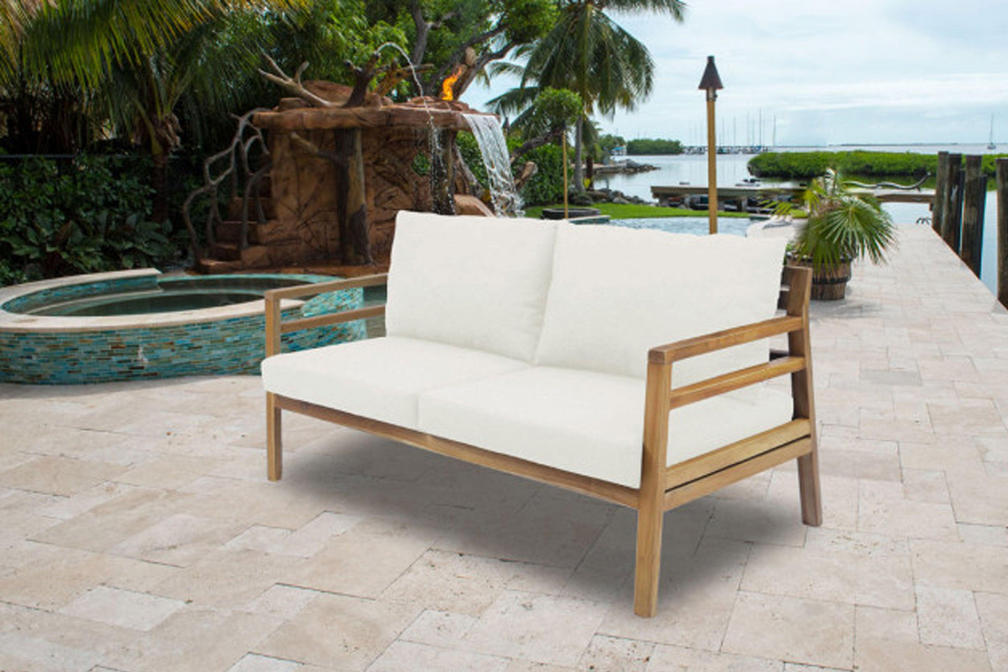 Modern Teak Sofa w/off-white cushions - Venini Furniture