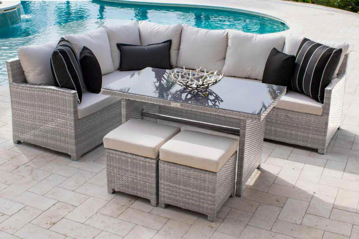 Santorini 5 PC Sectional Dining Set w/cushion SKU: 895-3215F-WW-5PC - Venini Furniture