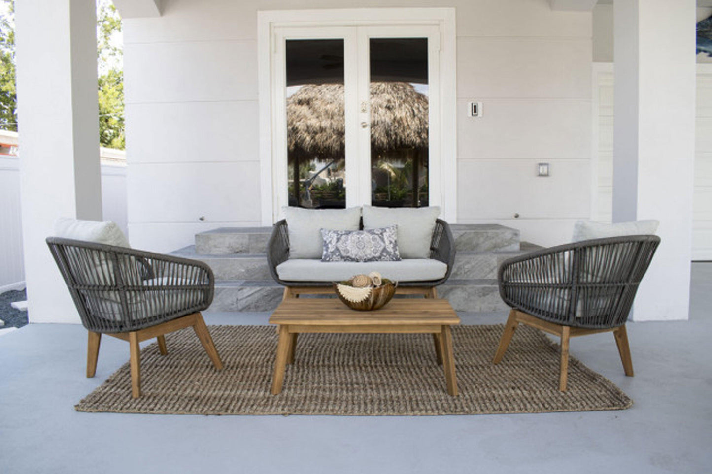 Surfers Cove 4 PC Settee w/grey cushions SKU: 719-1267-NAT - Venini Furniture