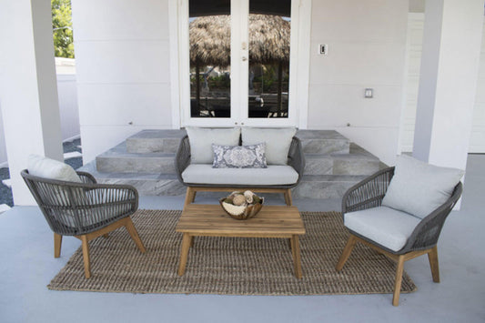 Surfers Cove 4 PC Settee w/grey cushions SKU: 719-1267-NAT - Venini Furniture