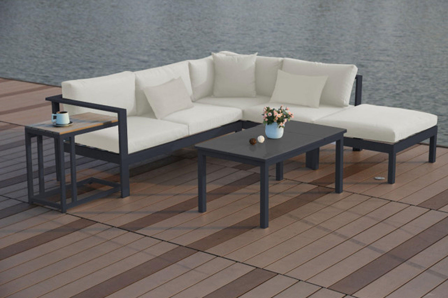 Sandcastle 5 PC Sectional Set w/off-white cushions SKU: PJO-2601-GRY-SET - Venini Furniture