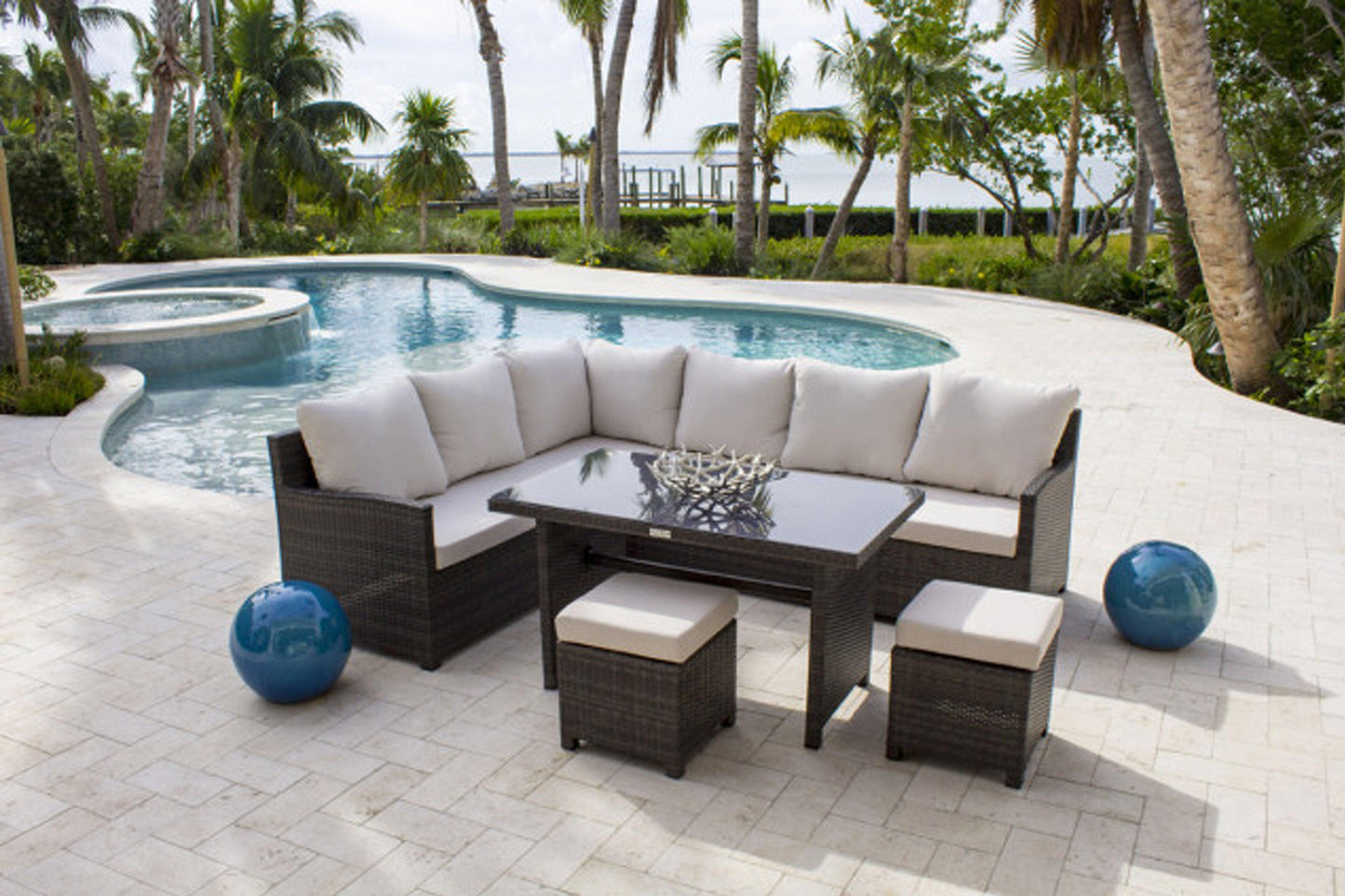 Spectrum 5 PC Sectional Dining Set w/cushion SKU: 890-3215F-GRY-5PC - Venini Furniture