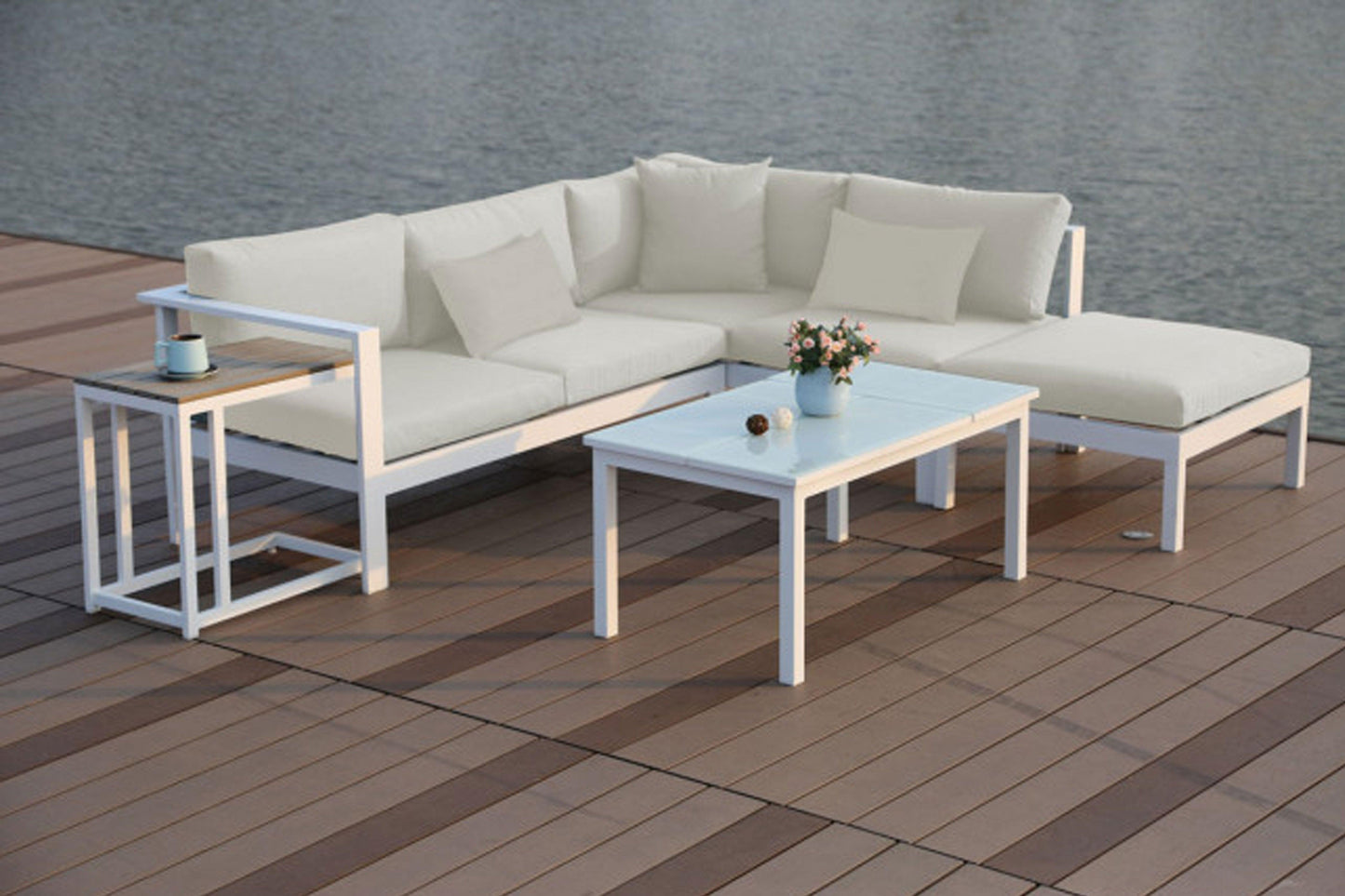 Sandcastle 5 PC Sectional Set w/off-white cushions SKU: PJO-2601-GRY-SET - Venini Furniture