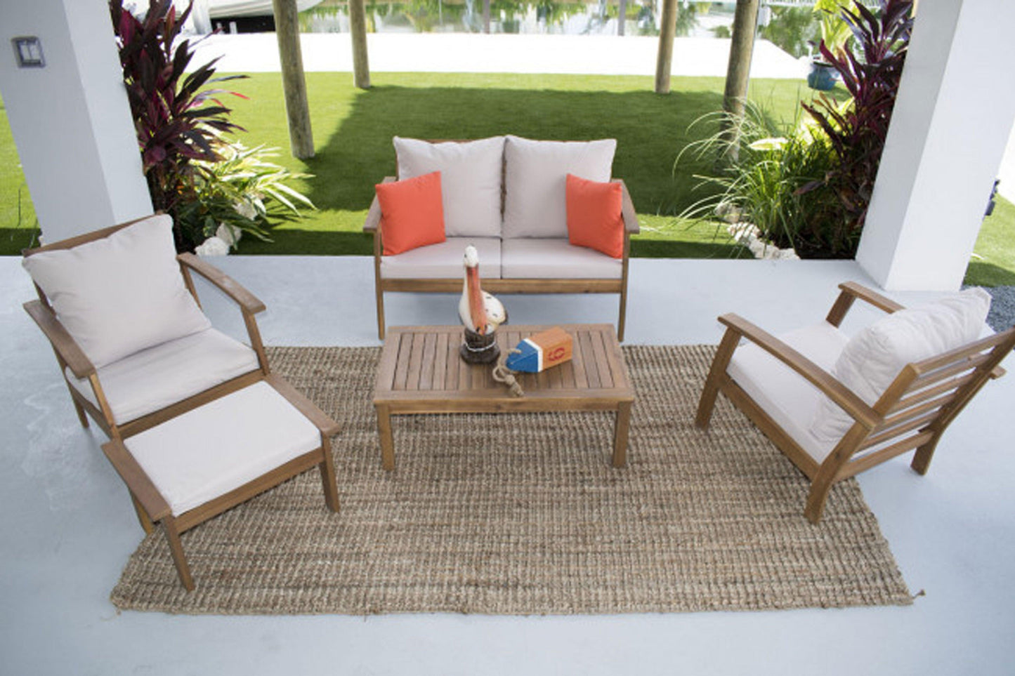 Sunset Cay 5 PC Settee w/beige cushions SKU: 819-1268-NAT - Venini Furniture