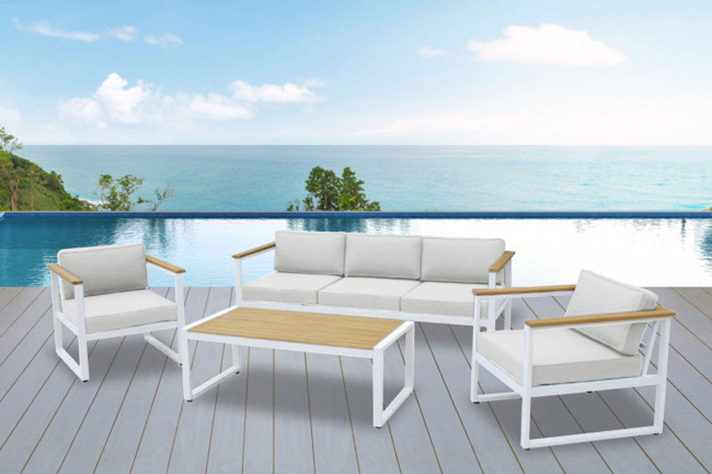 Dana Point 4 PC Seating Set w/beige cushions SKU: PJO-3101-WHT-4PC - Venini Furniture