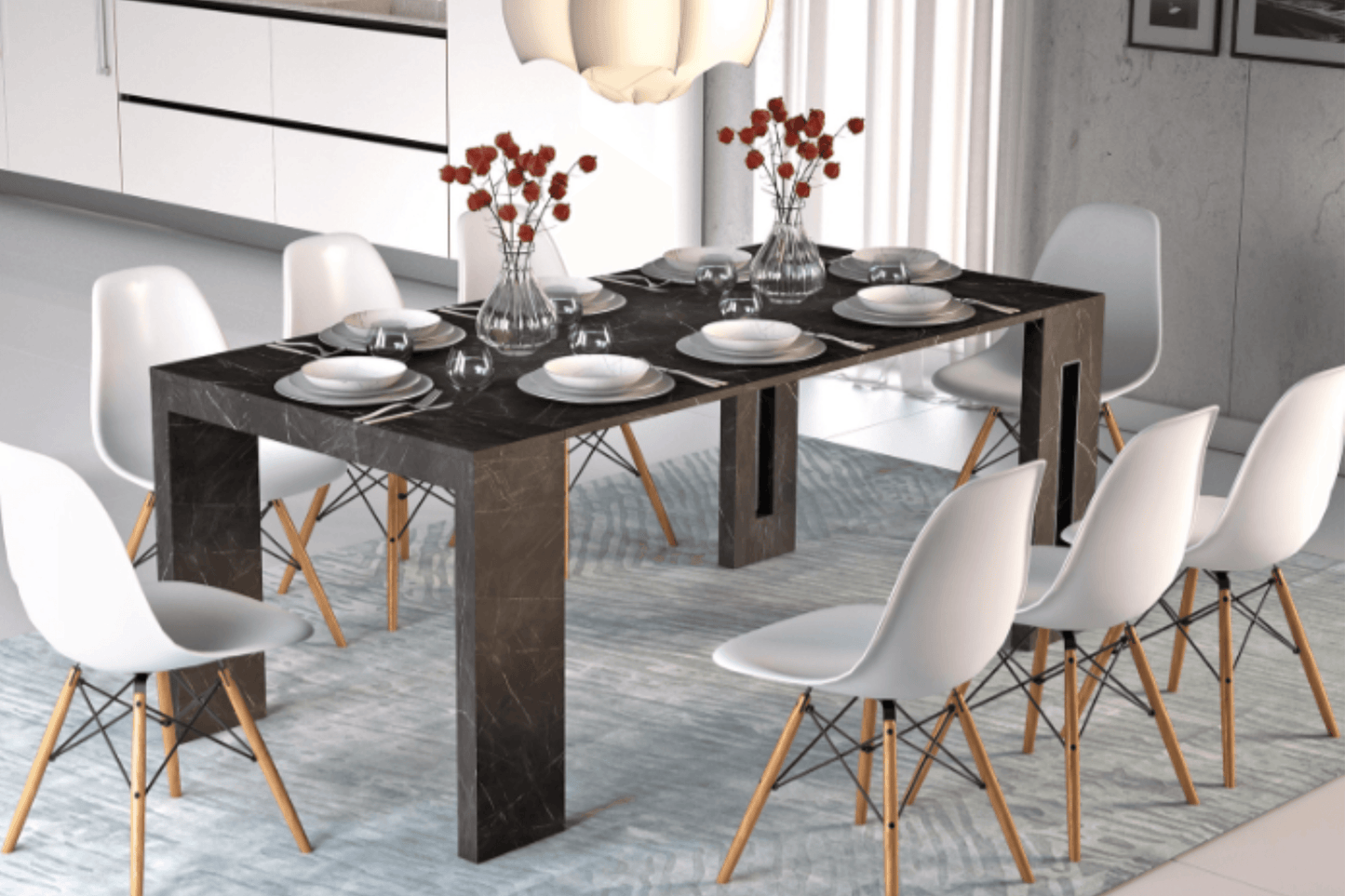 Matera Expandable Console Table Black Marbled Model TC-540B-BM - Venini Furniture