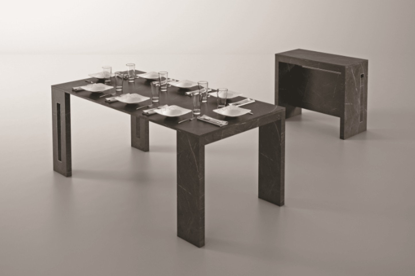 Matera Expandable Console Table Black Marbled Model TC-540B-BM - Venini Furniture