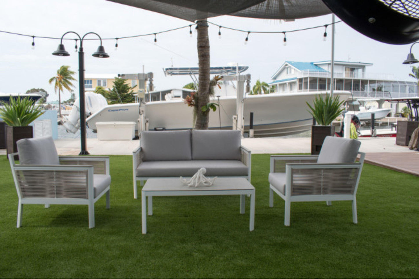 Santa Monica 4 PC Seating Set w/grey cushions SKU: PJO-3701-WHT-4PC - Venini Furniture