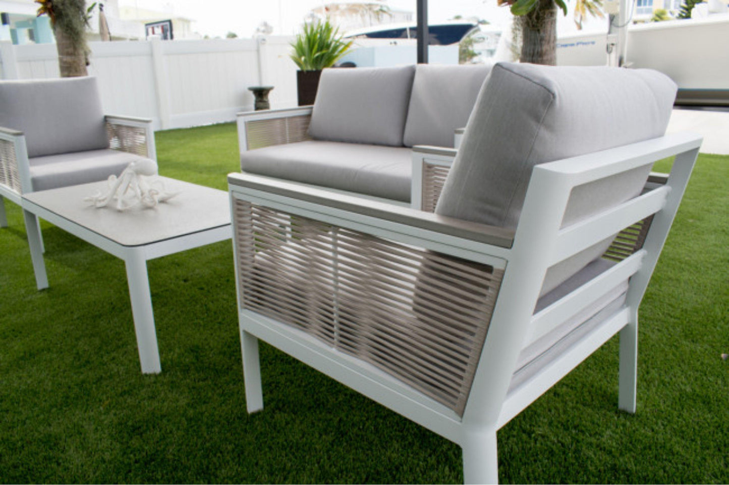 Santa Monica 4 PC Seating Set w/grey cushions SKU: PJO-3701-WHT-4PC - Venini Furniture