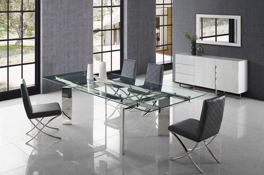dining table in clear glass with polished