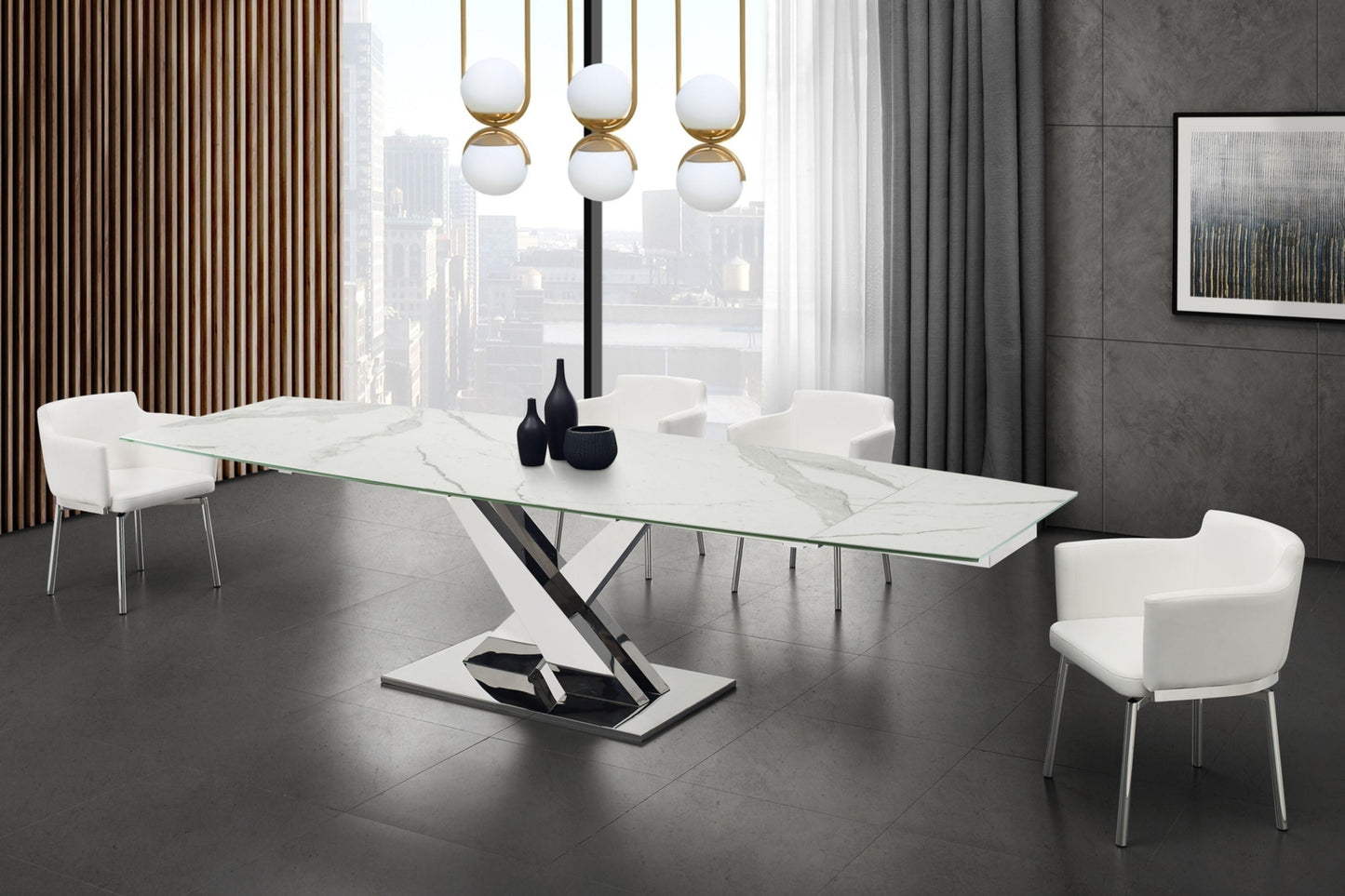 X BASE dining table with polished stainless steel - Venini Furniture