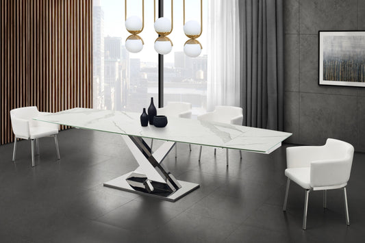 X BASE dining table with polished stainless steel - Venini Furniture