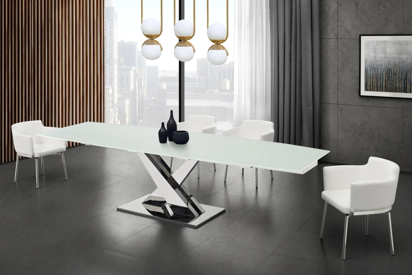 X BASE dining table with polished stainless steel - Venini Furniture