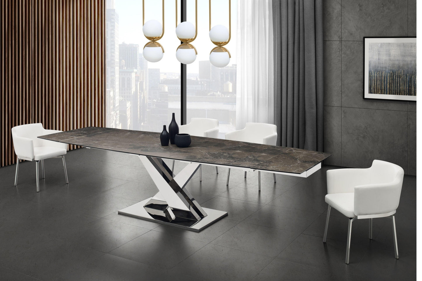 X BASE dining table with polished stainless steel - Venini Furniture