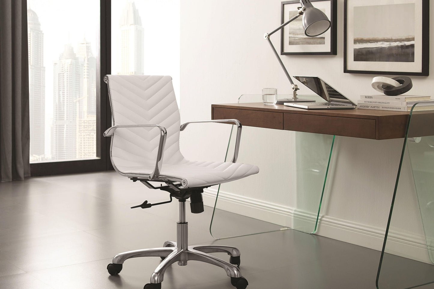 Archie Office Desk Walnut and White Model CB-786GR - Venini Furniture