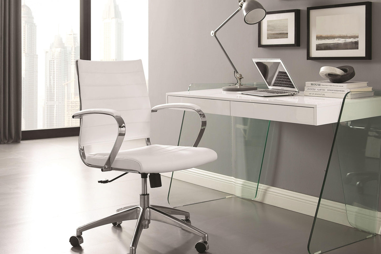 Archie Office Desk Walnut and White Model CB-786GR - Venini Furniture