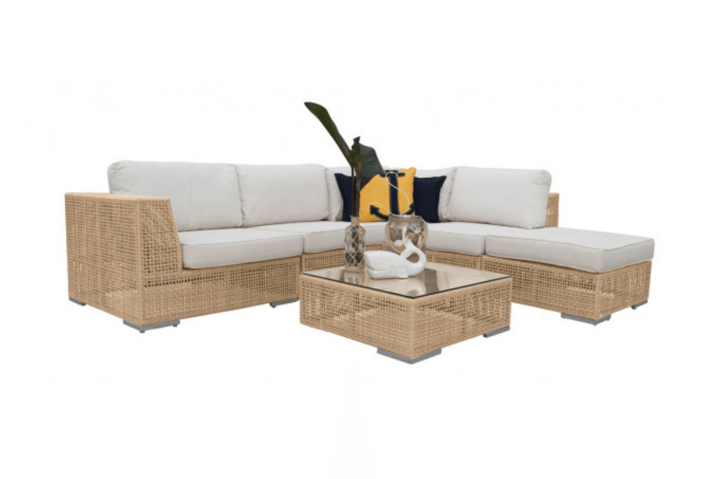 Austin 6 PC Sectional Set w/off-white cushions SKU: PJO-3801-NAT-6SEC - Venini Furniture