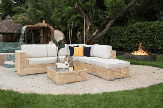 Austin 6 PC Sectional Set w/off-white cushions SKU: PJO-3801-NAT-6SEC - Venini Furniture