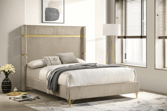 Lucia 61-inch Upholstered Queen Wingback Bed Beige 224731Q