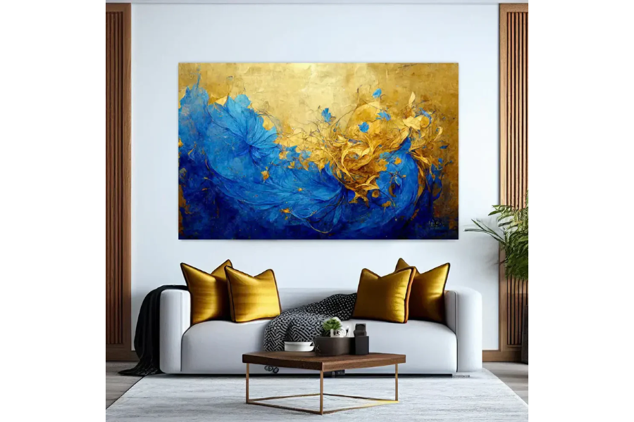 NC-71 HARMONY Blue and Gold Blossom Modern Wall Art TG