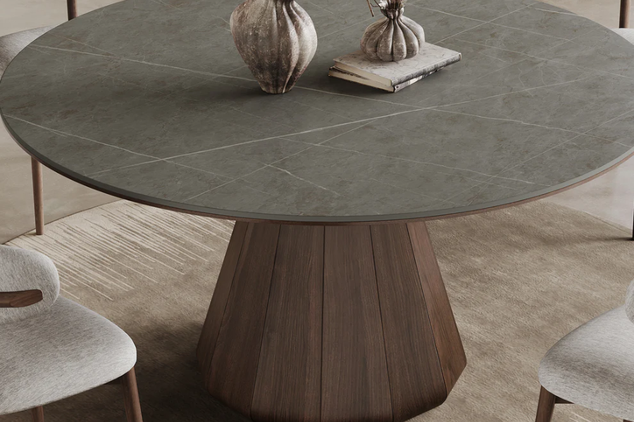SABRINA | WHITE-GOLD MARBLED CERAMIC TABLE CB-7605-53