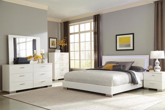 5Pc Contemporary LED Bedroom Set Glossy White Model # 18203500Q-S5